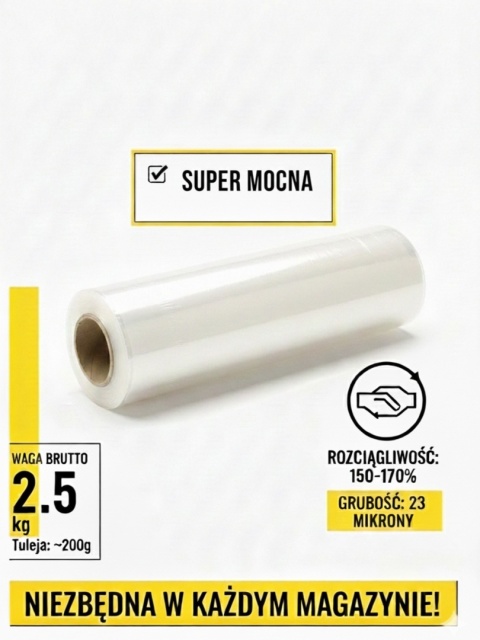 Folia Stretch Ręczna | 2,5kg | 23 µm | Bezbarwna | Przeźroczysta | Transparentna | Mocna