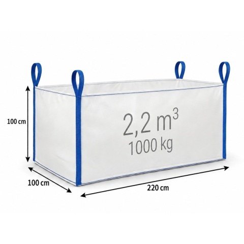 Worek Big Bag | Kontener | Góra Otwarta | Dno Płaskie | 100x220x100cm | SWL 1000kg | Nowy | Model 001